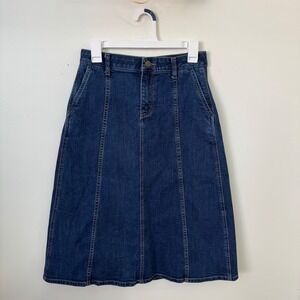 Draper James Paneled Denim Midi Skirt Size 6 Classic Southern Preppy Jean Skirt